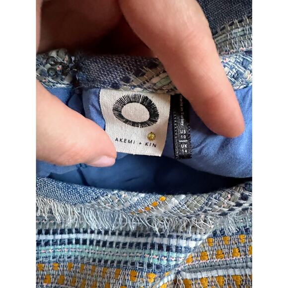 Anthropologie Crew Neck Woven Texture Blue Yellow Sleeveless Knee Length Dress - Picture 7 of 11